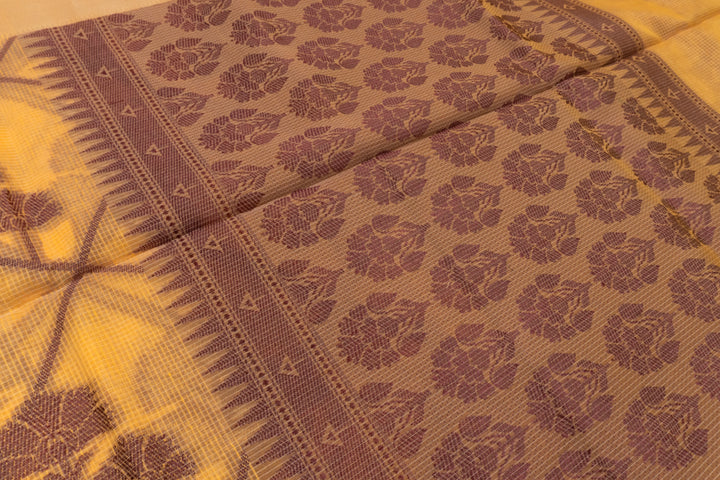 Orange Yellow Color Handloom Fancy Cotton Saree