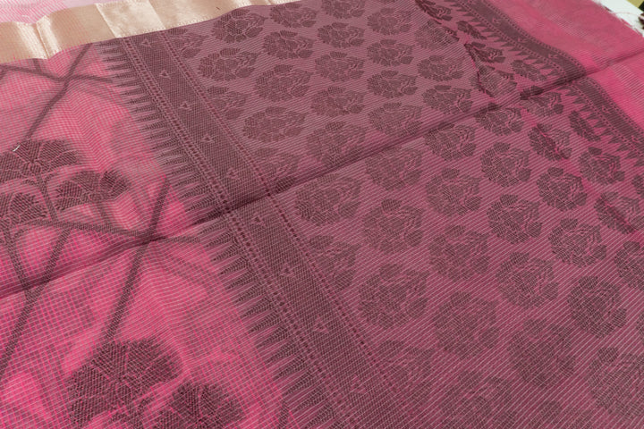 Bashful Pink Color Handloom Fancy Cotton Saree