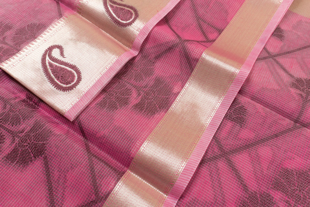 Bashful Pink Color Handloom Fancy Cotton Saree