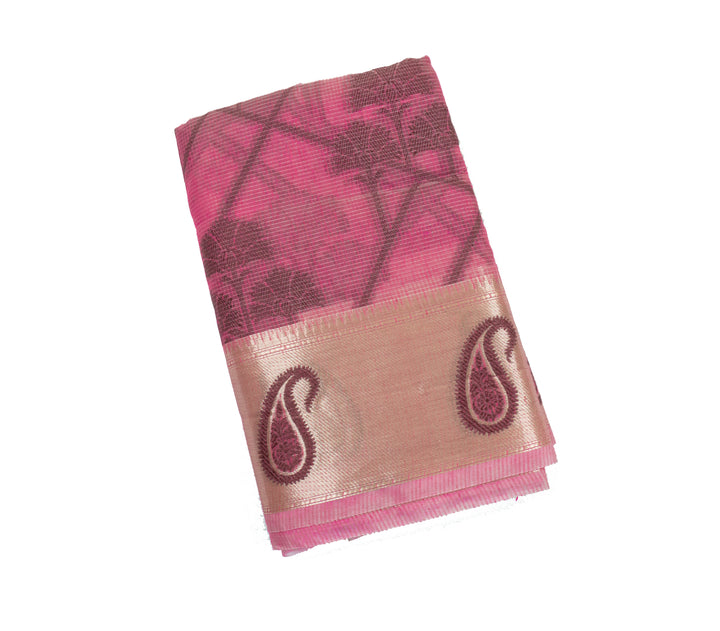 Bashful Pink Color Handloom Fancy Cotton Saree