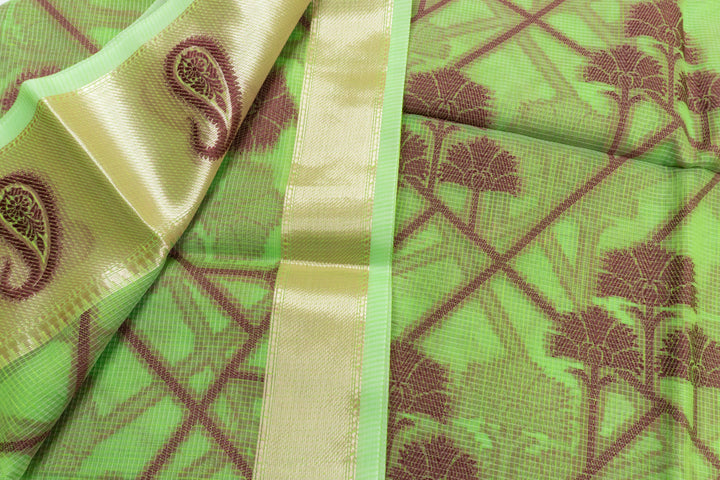 Green Peas Color Handloom Fancy Cotton Saree