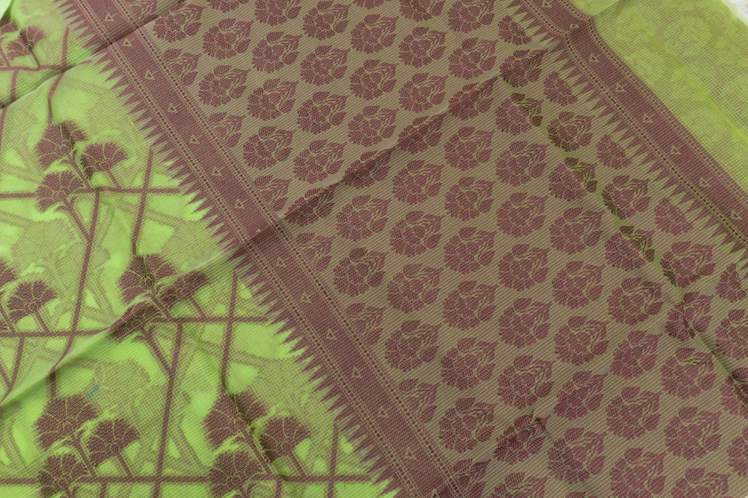 Green Peas Color Handloom Fancy Cotton Saree