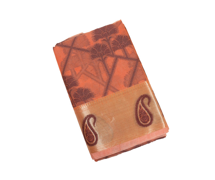 Pink Orange Color Handloom Fancy Cotton Saree