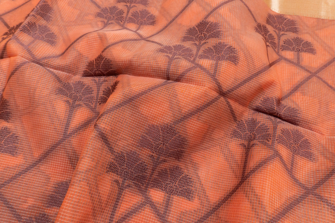 Pink Orange Color Handloom Fancy Cotton Saree