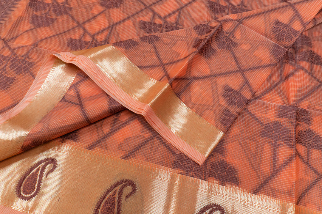 Pink Orange Color Handloom Fancy Cotton Saree