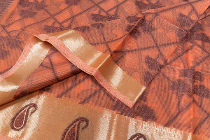 Pink Orange Color Handloom Fancy Cotton Saree