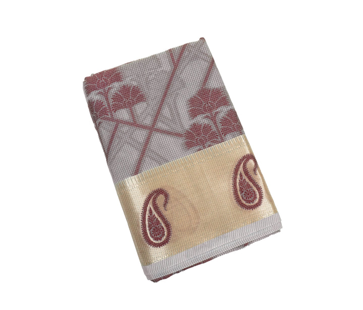 Sheet Metal Color Handloom Fancy Cotton Saree