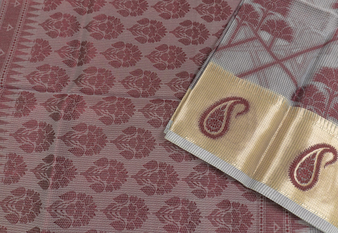 Sheet Metal Color Handloom Fancy Cotton Saree