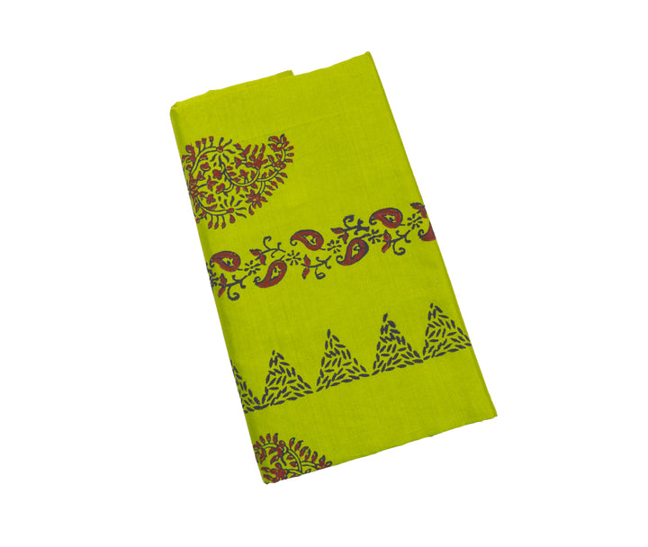 Avocado Green Color Printed Cotton Saree with contrast blouse