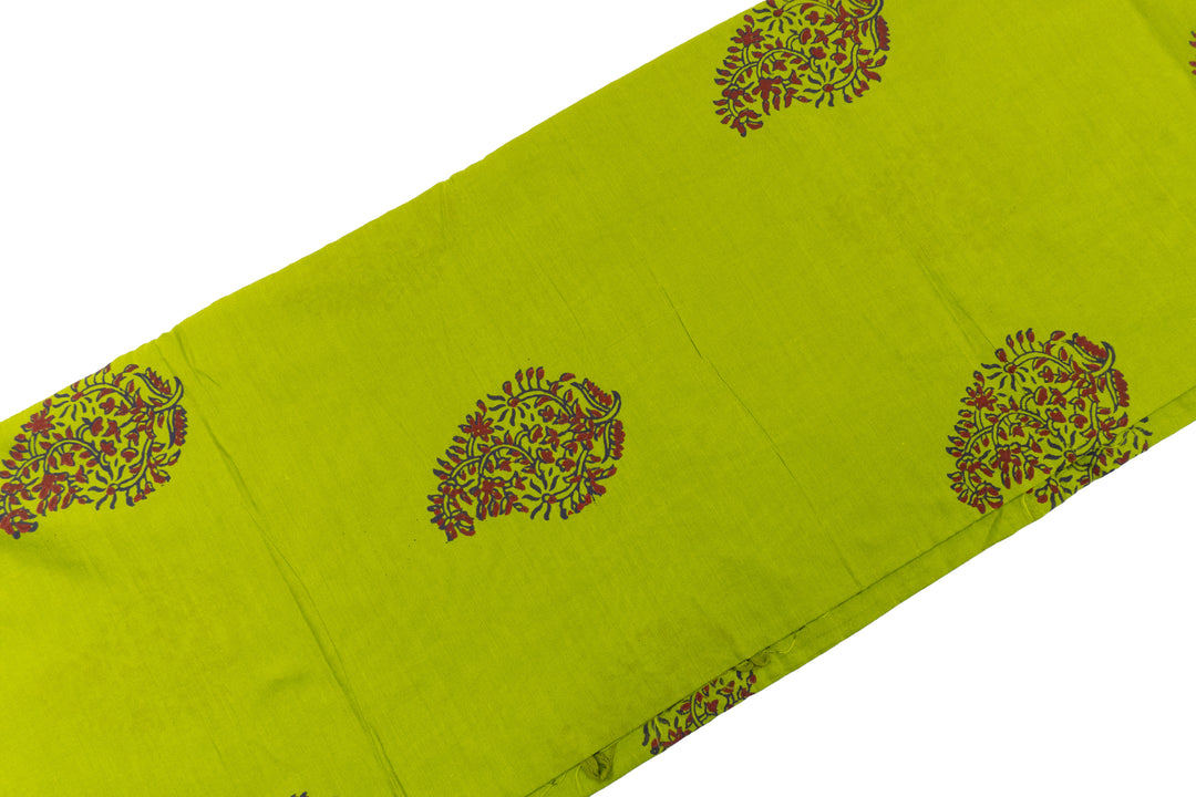 Avocado Green Color Printed Cotton Saree with contrast blouse