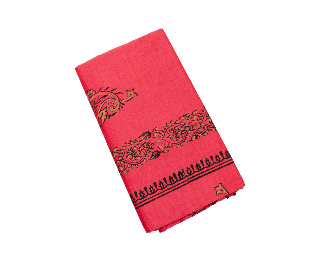 Strawberry Red Color Printed Cotton Saree with contrast blouse
