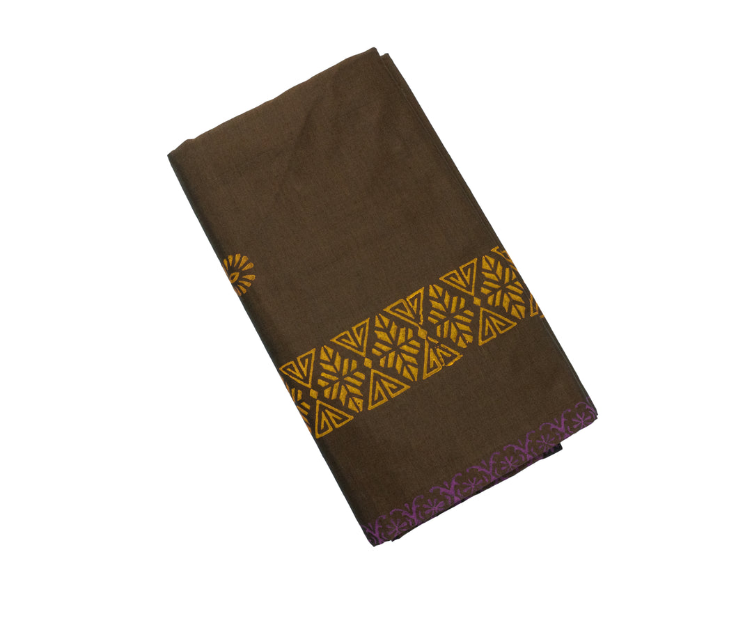 Chocolate Brown Color Printed Cotton Saree with contrast blouse