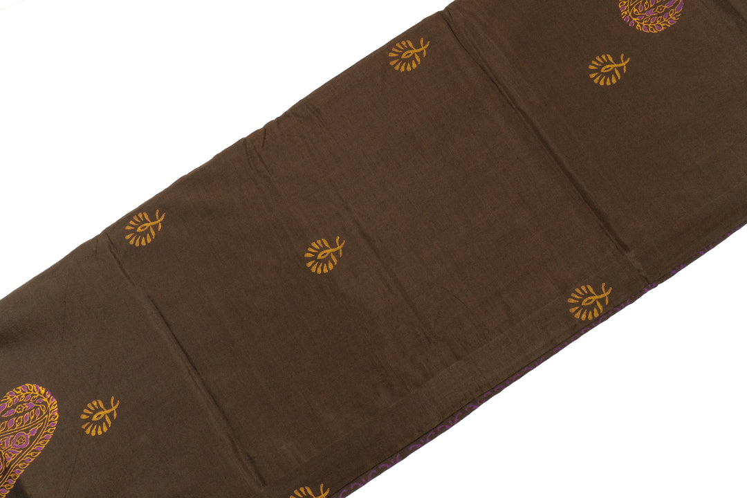 Chocolate Brown Color Printed Cotton Saree with contrast blouse