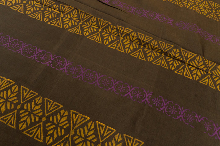 Chocolate Brown Color Printed Cotton Saree with contrast blouse