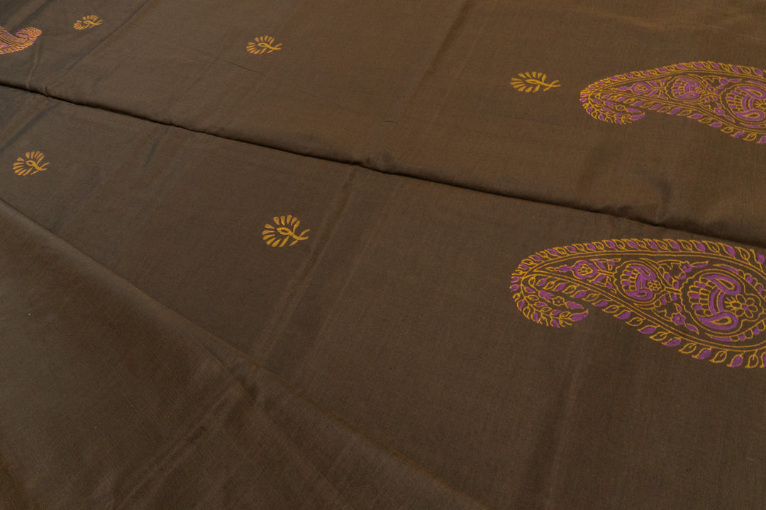 Chocolate Brown Color Printed Cotton Saree with contrast blouse