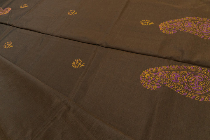 Chocolate Brown Color Printed Cotton Saree with contrast blouse