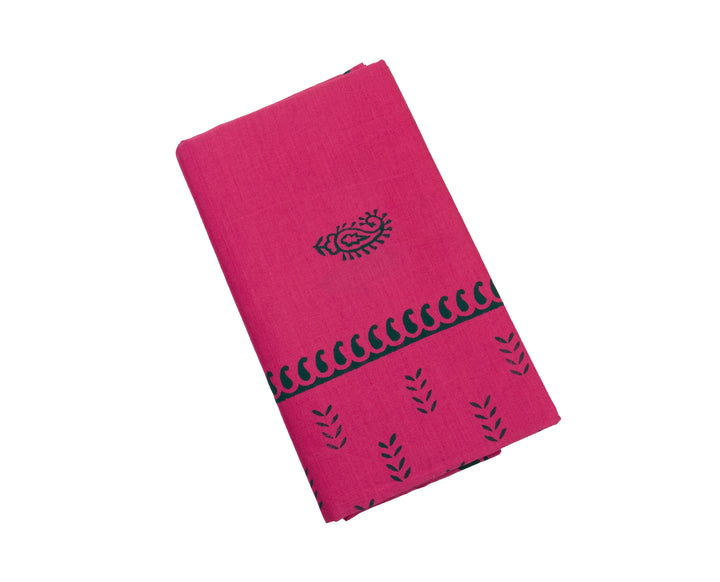 Hot Deep Pink Color Printed Cotton Saree with contrast blouse