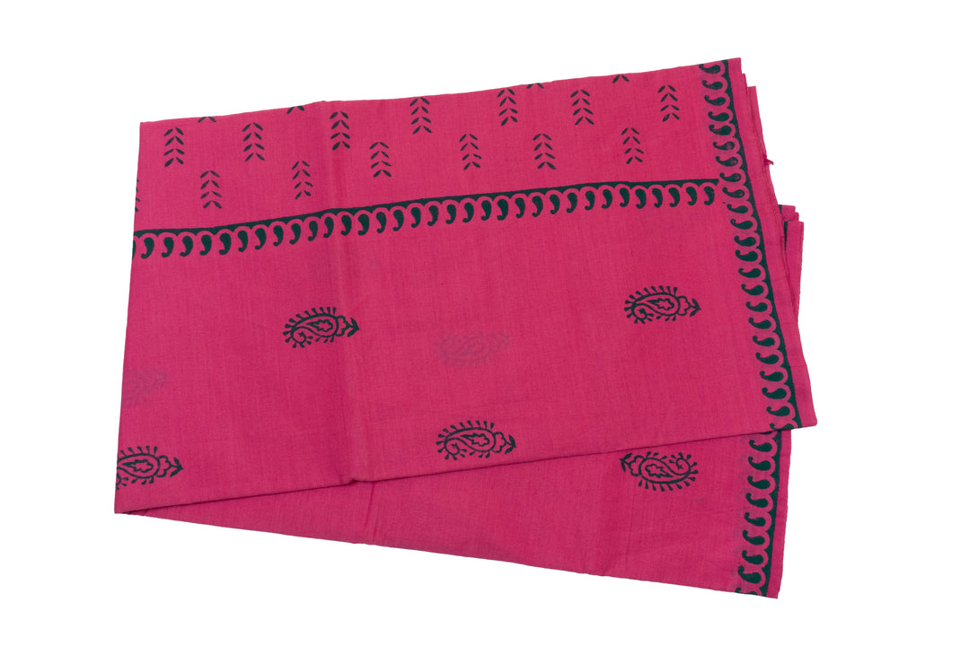 Hot Deep Pink Color Printed Cotton Saree with contrast blouse