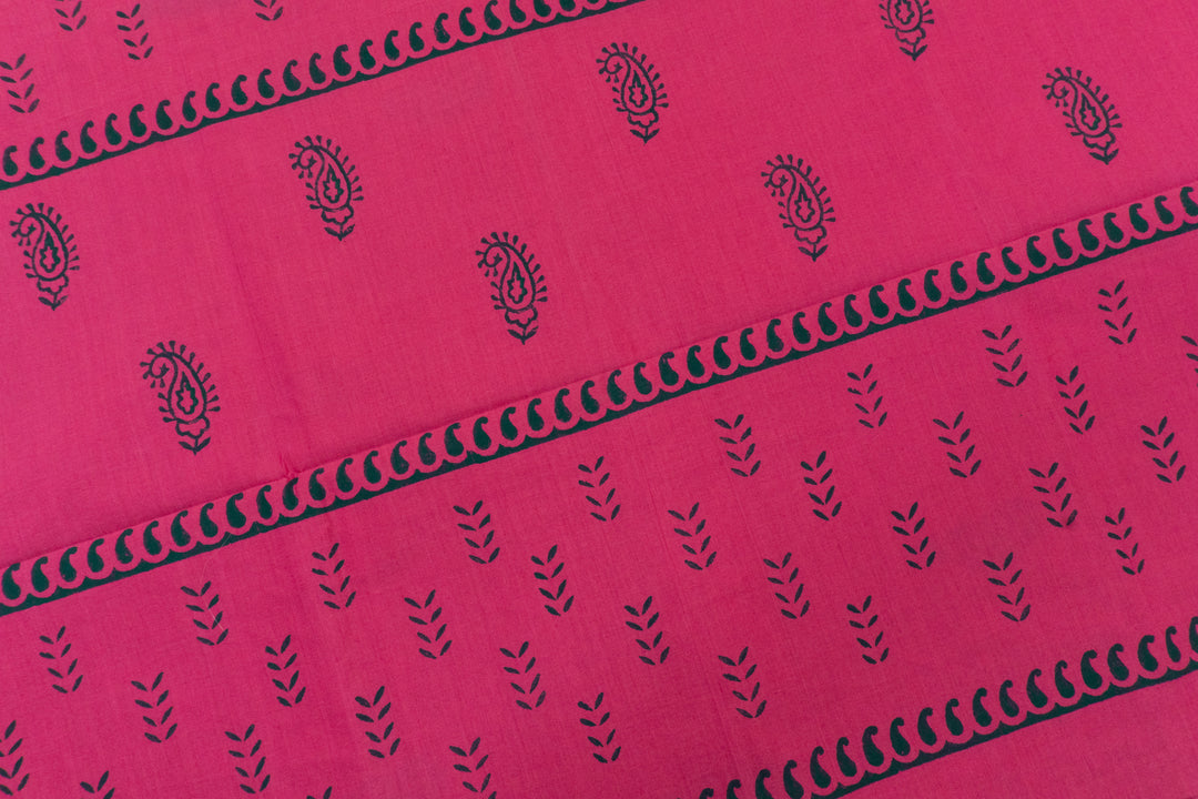 Hot Deep Pink Color Printed Cotton Saree with contrast blouse