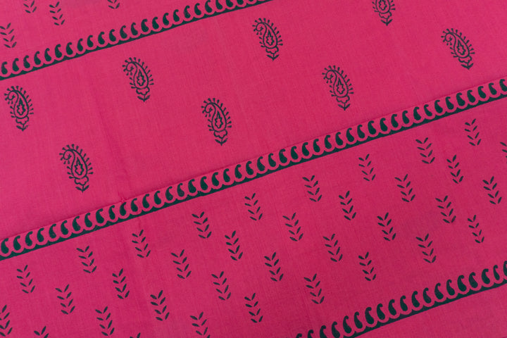 Hot Deep Pink Color Printed Cotton Saree with contrast blouse