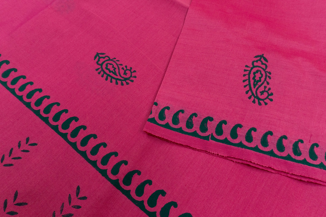Hot Deep Pink Color Printed Cotton Saree with contrast blouse