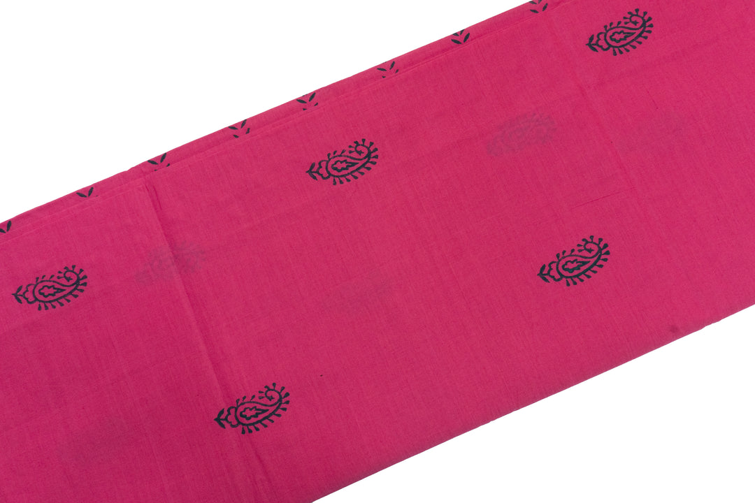 Hot Deep Pink Color Printed Cotton Saree with contrast blouse