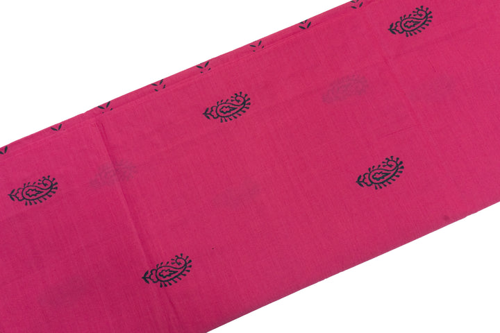 Hot Deep Pink Color Printed Cotton Saree with contrast blouse
