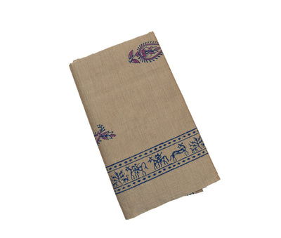 Beige Color Printed Cotton Saree with contrast blouse