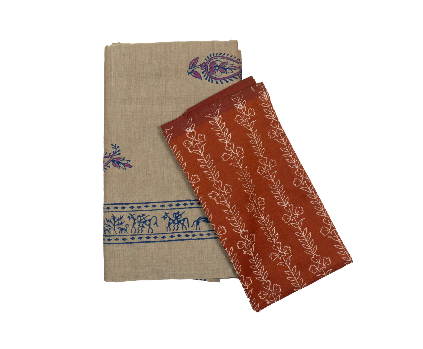 Beige Color Printed Cotton Saree with contrast blouse