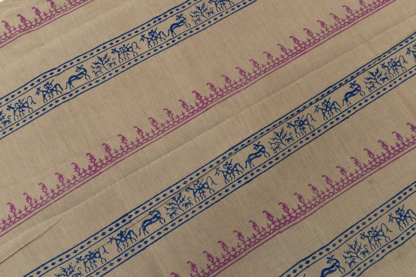 Beige Color Printed Cotton Saree with contrast blouse