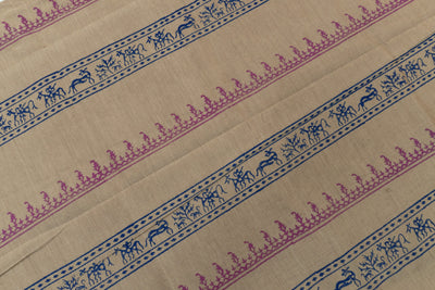 Beige Color Printed Cotton Saree with contrast blouse