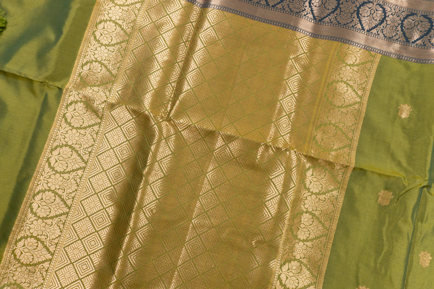 Dark Olive Color Rich Look Fancy Saree