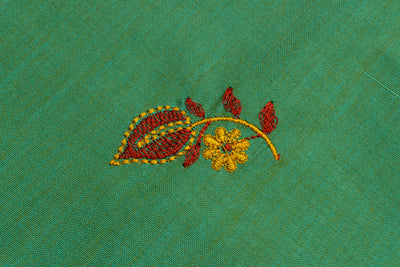 Dark Mint Colour Cotton Embroidery Saree with contrast blouse