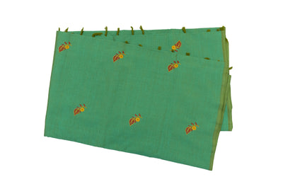 Dark Mint Colour Cotton Embroidery Saree with contrast blouse