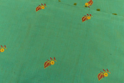 Dark Mint Colour Cotton Embroidery Saree with contrast blouse