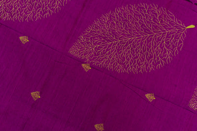 Purple Colour Cotton Embroidery Saree with contrast blouse