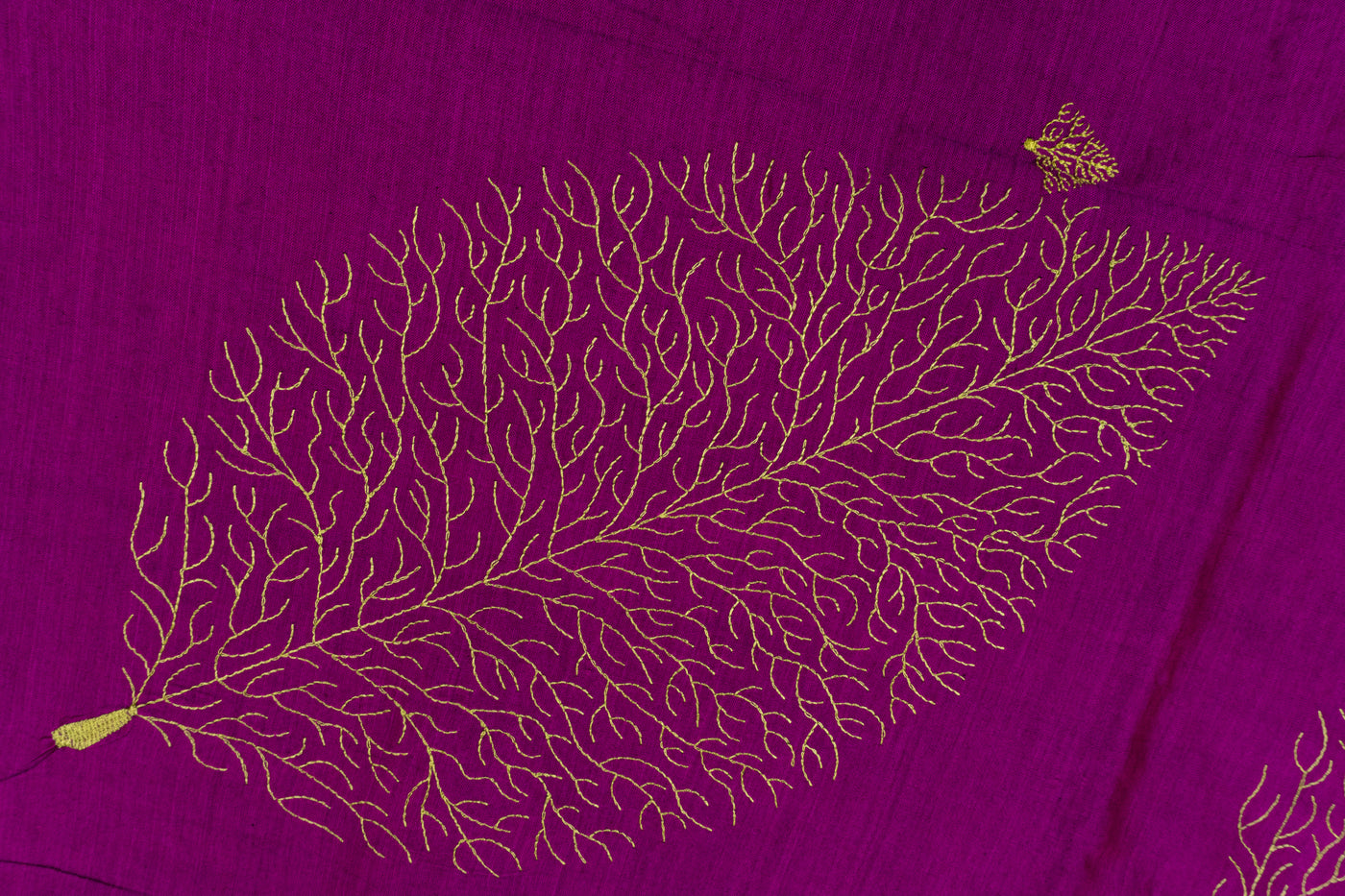 Purple Colour Cotton Embroidery Saree with contrast blouse