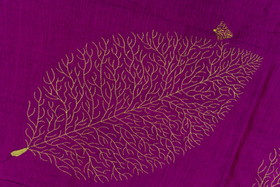 Purple Colour Cotton Embroidery Saree with contrast blouse