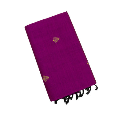 Purple Colour Cotton Embroidery Saree with contrast blouse
