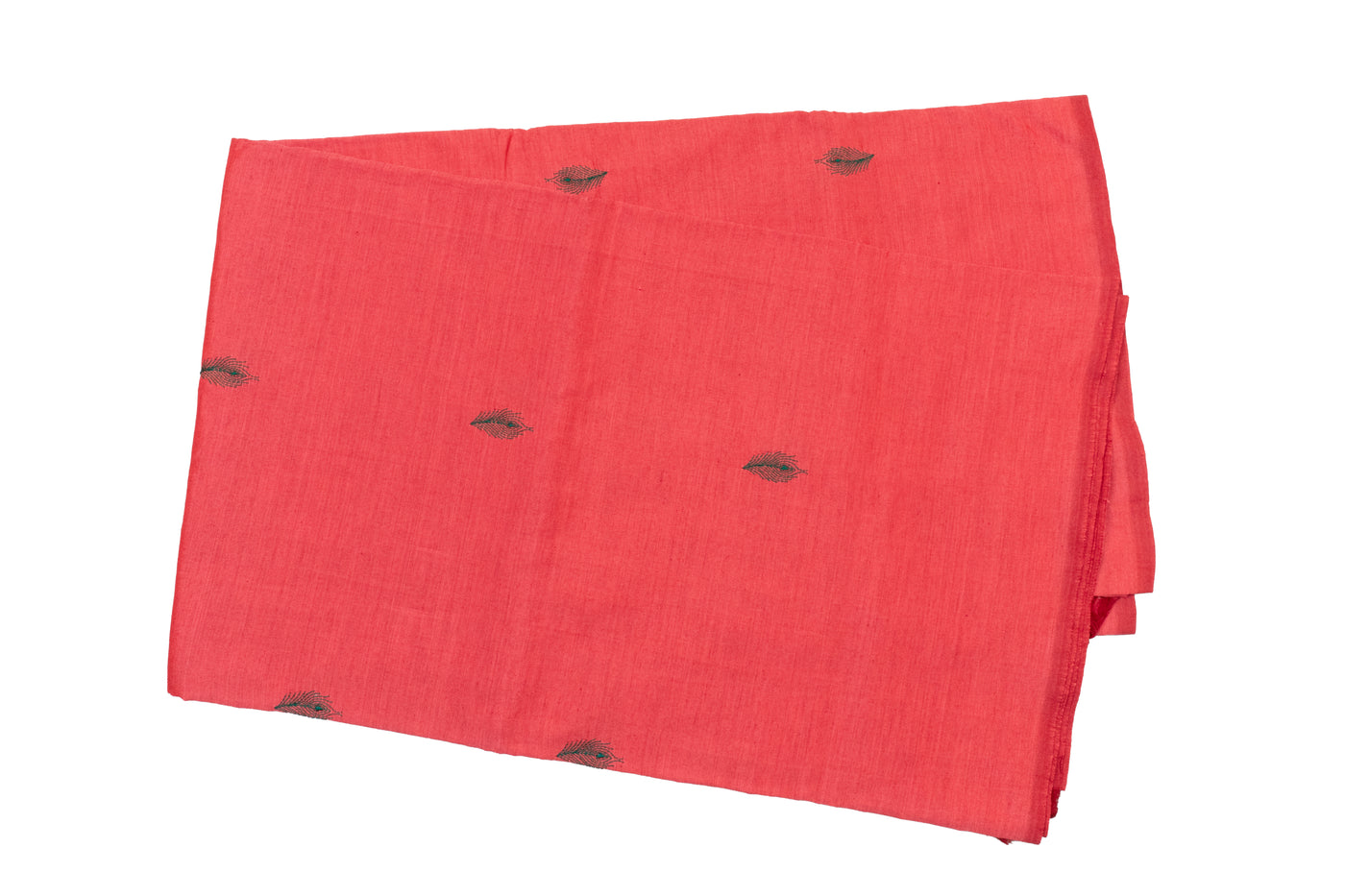 Strawberry Colour Cotton Embroidery Saree with contrast blouse
