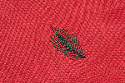 Strawberry Colour Cotton Embroidery Saree with contrast blouse