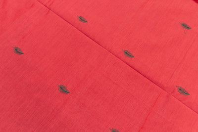 Strawberry Colour Cotton Embroidery Saree with contrast blouse
