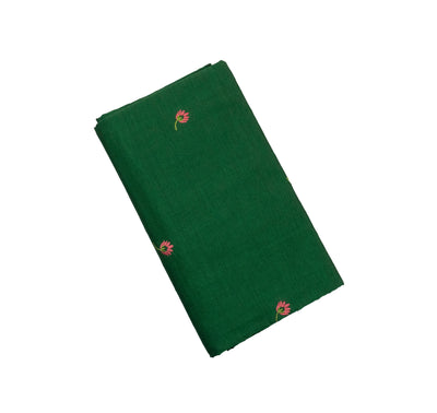 Lotus Green Colour Cotton Embroidery Saree with contrast blouse