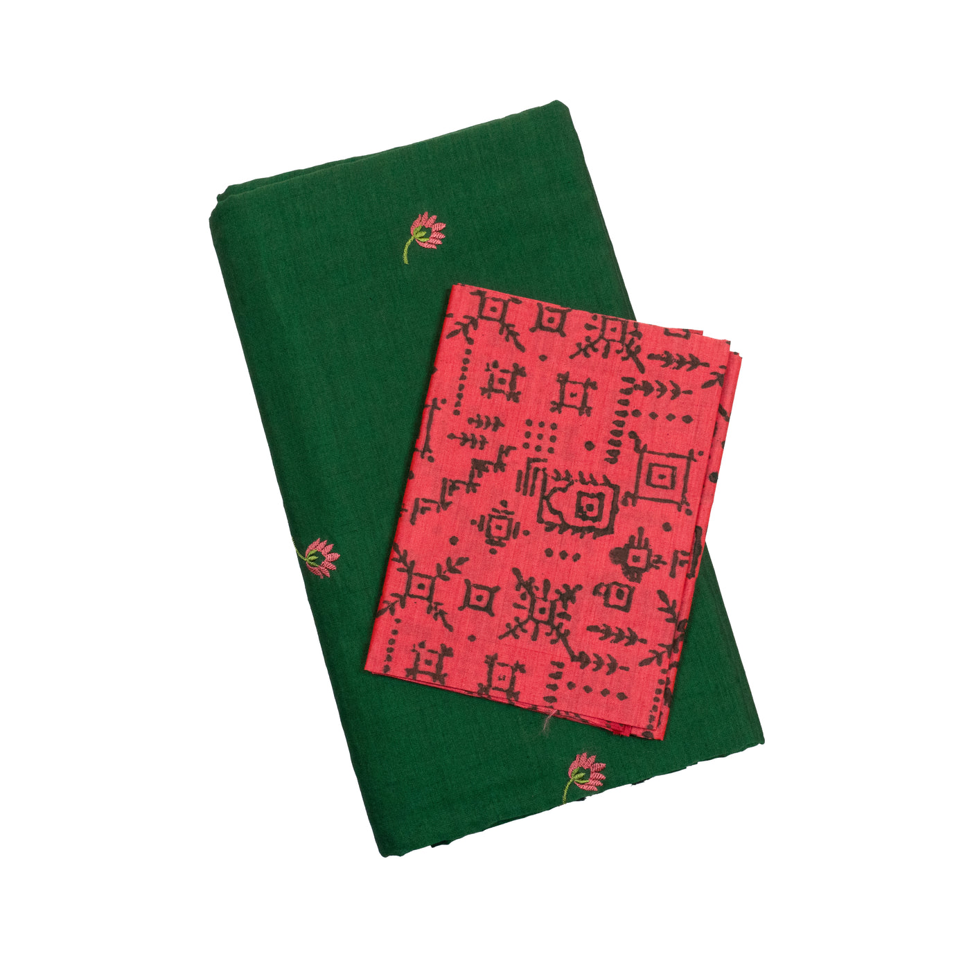 Lotus Green Colour Cotton Embroidery Saree with contrast blouse