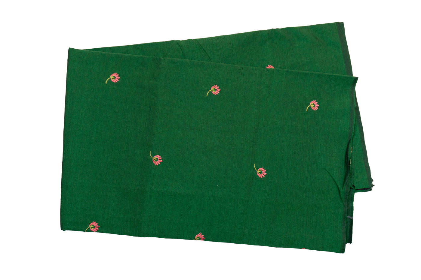 Lotus Green Colour Cotton Embroidery Saree with contrast blouse