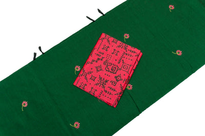 Lotus Green Colour Cotton Embroidery Saree with contrast blouse