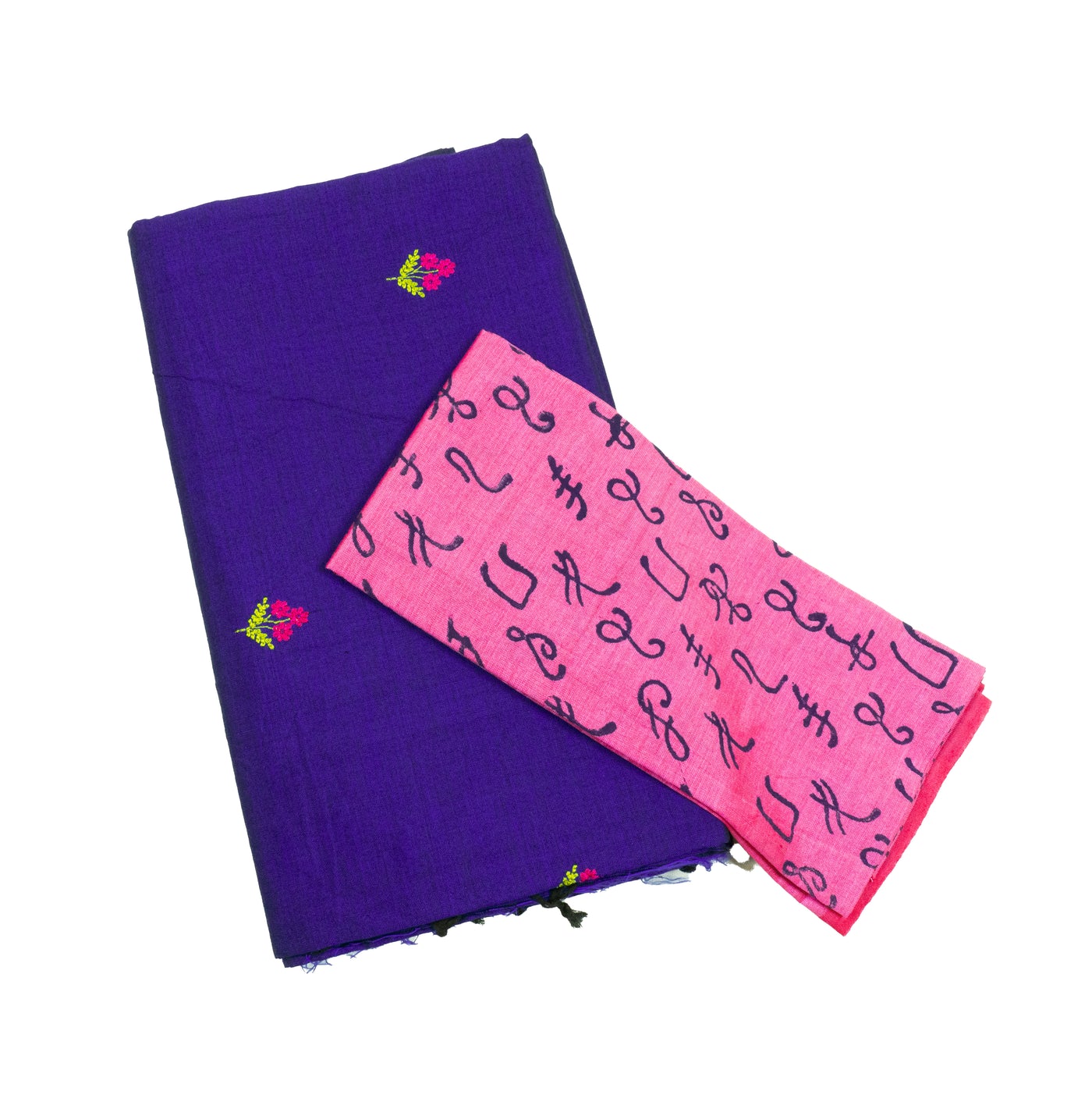 Violet Blue Colour Cotton Embroidery Saree with contrast blouse