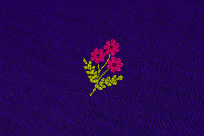 Violet Blue Colour Cotton Embroidery Saree with contrast blouse