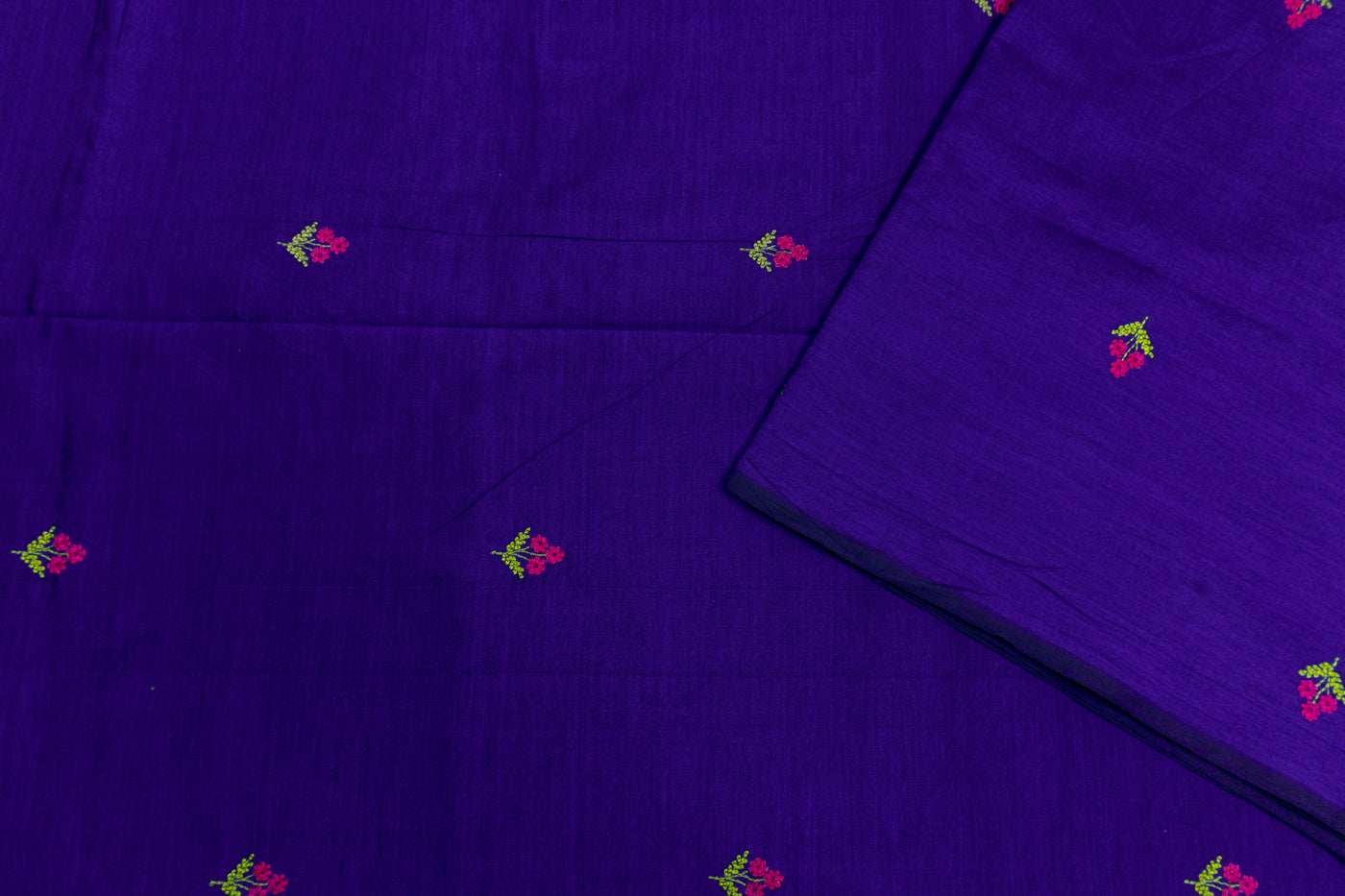 Violet Blue Colour Cotton Embroidery Saree with contrast blouse