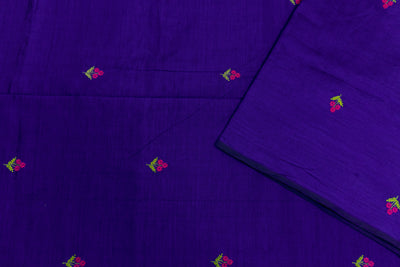 Violet Blue Colour Cotton Embroidery Saree with contrast blouse